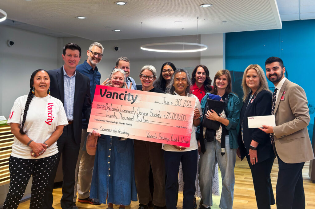 Britannia Board members receive donation cheque from Vancity