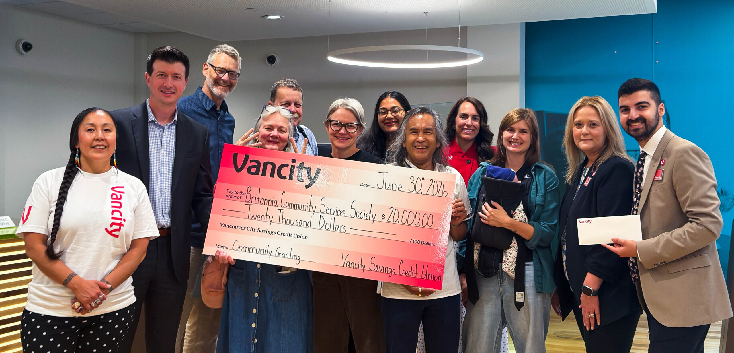 Britannia Board members receive donation cheque from Vancity